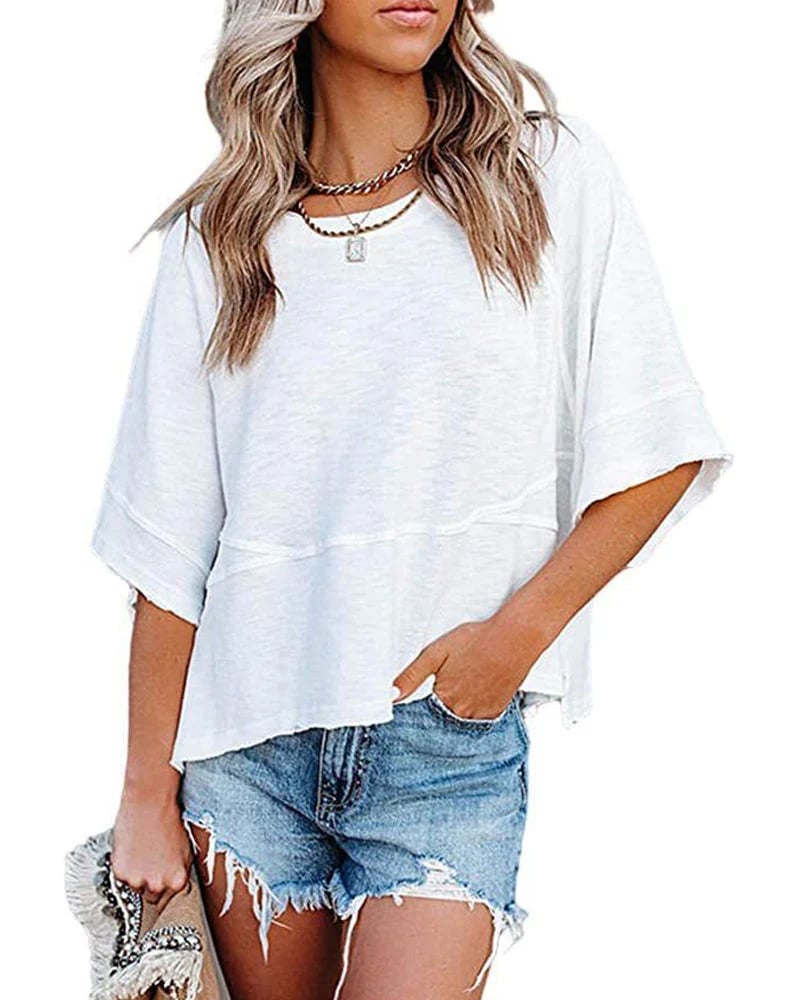 Panel Solid Color Flared Sleeve T-Shirt