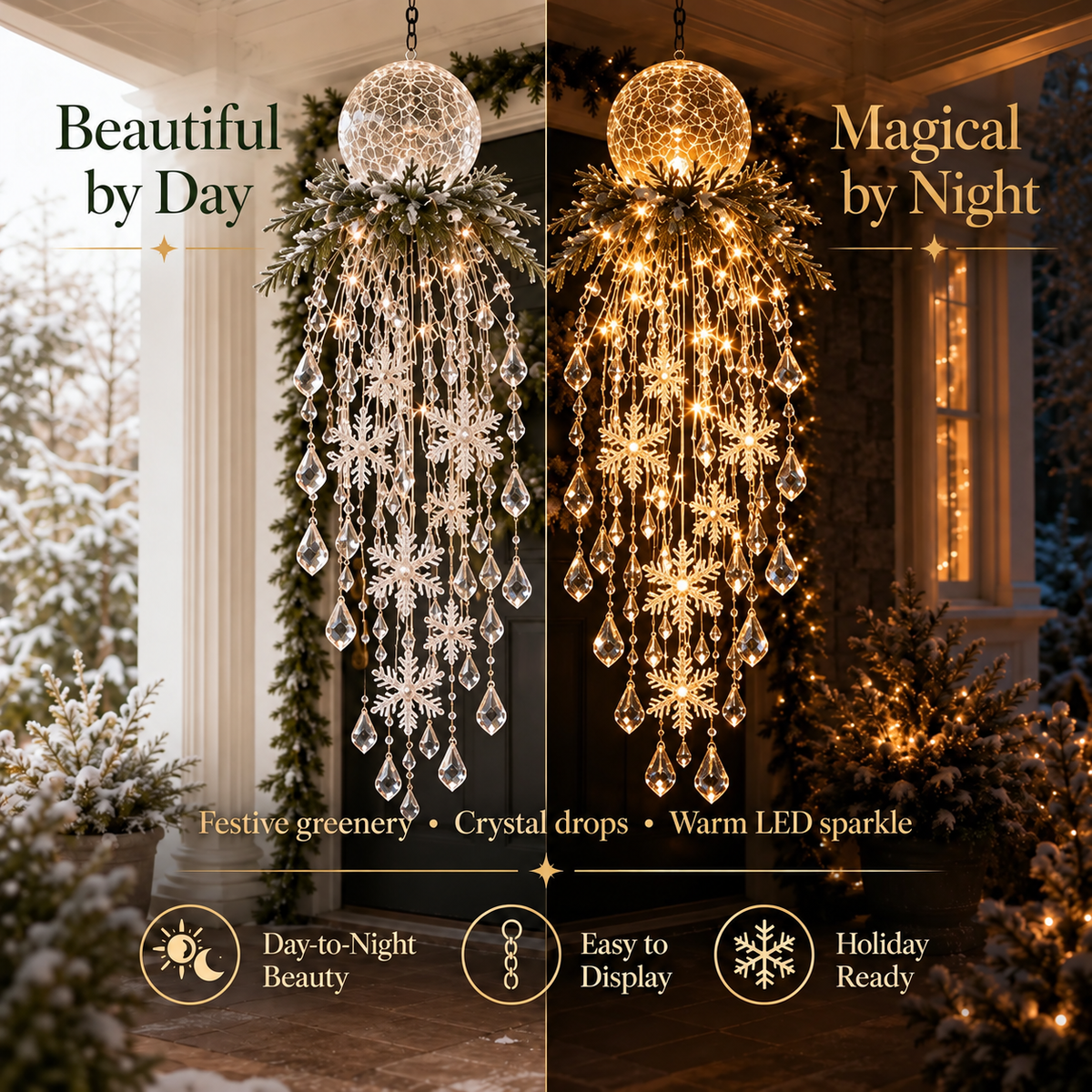 Winter Sparkle – Cascading Snowflake & Crystal-Style LED Hanging Light✨❄️