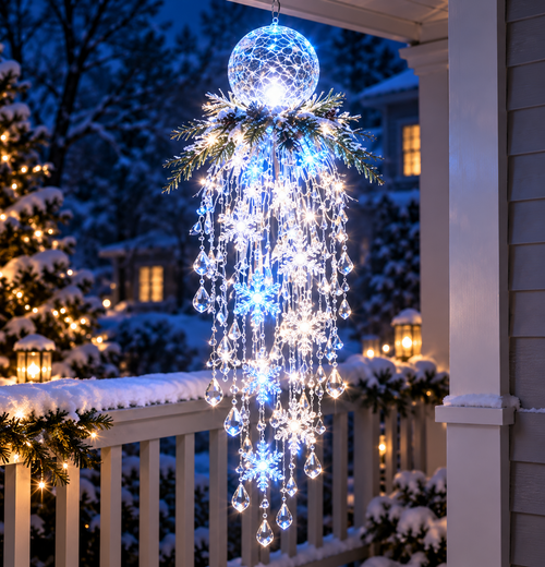 Winter Sparkle – Cascading Snowflake & Crystal-Style LED Hanging Light✨❄️