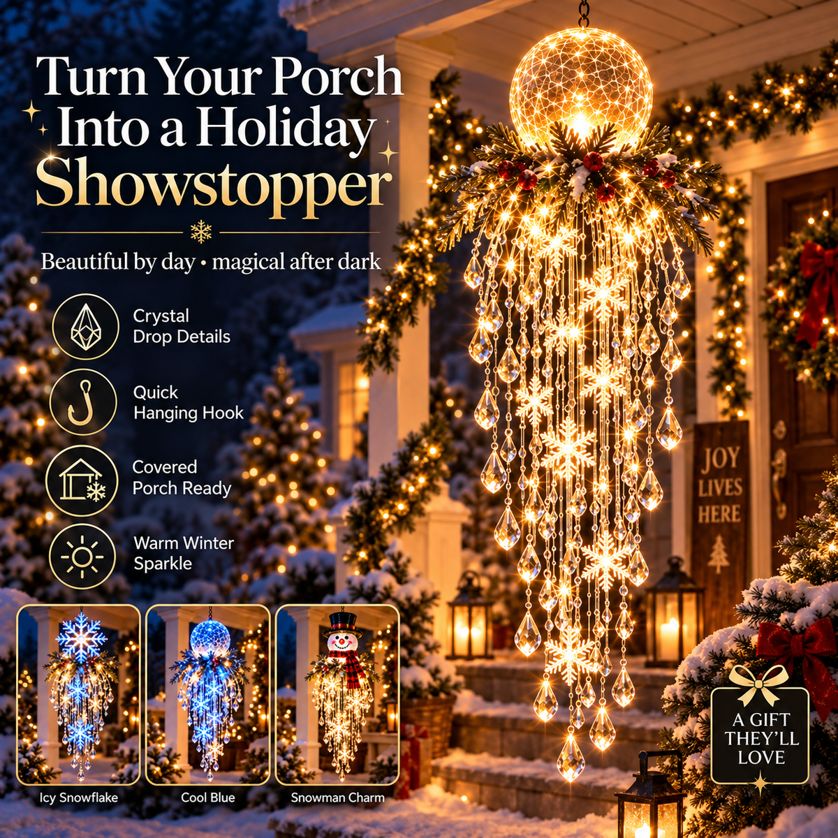 Winter Sparkle – Cascading Snowflake & Crystal-Style LED Hanging Light✨❄️