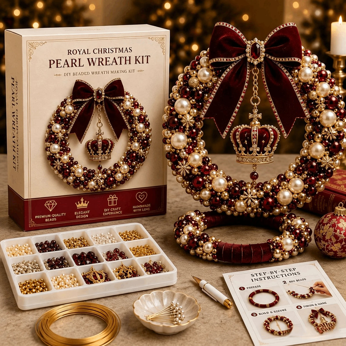 ✨Christmas Pearl Charm – DIY Beaded Wreath Craft Kit