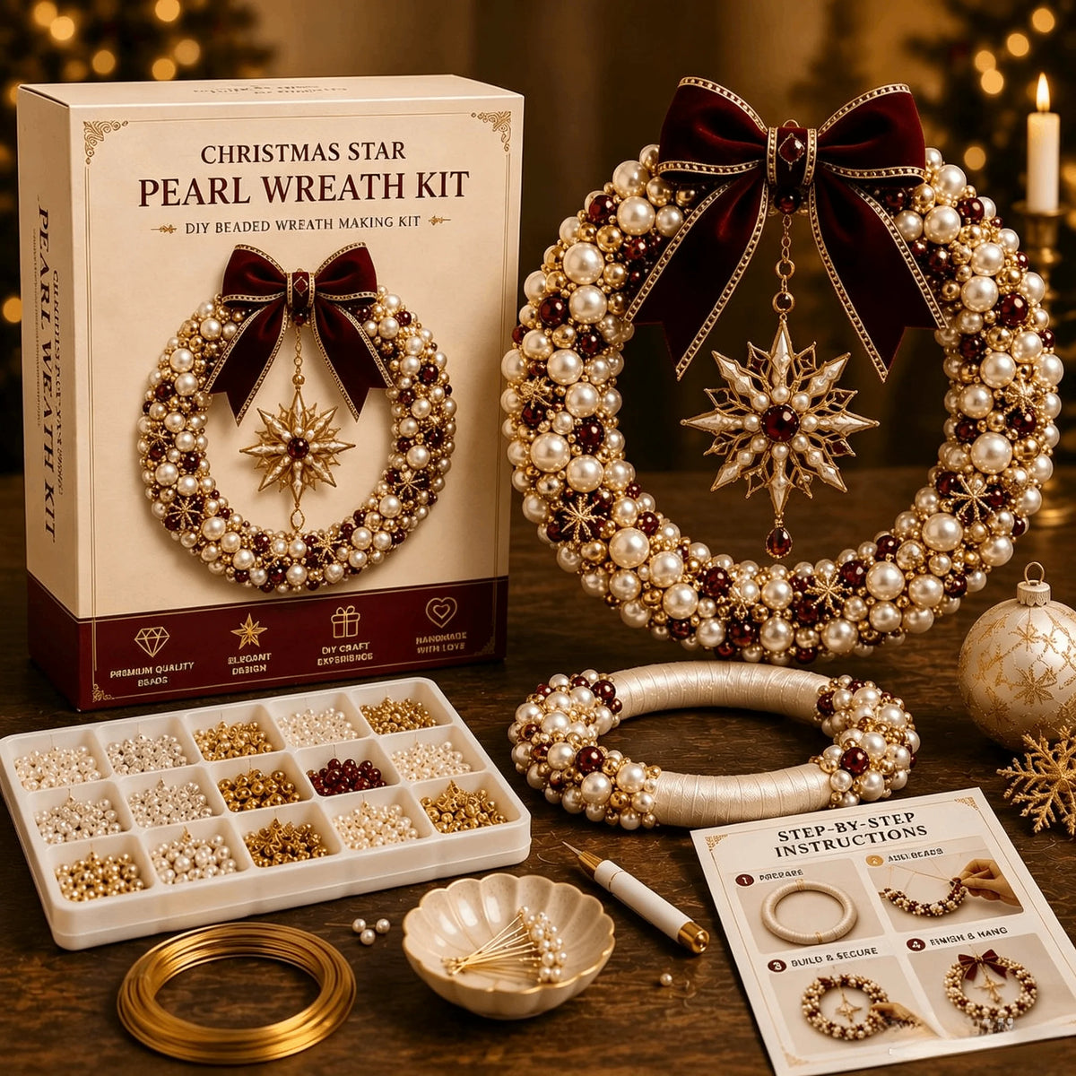 ✨Christmas Pearl Charm – DIY Beaded Wreath Craft Kit