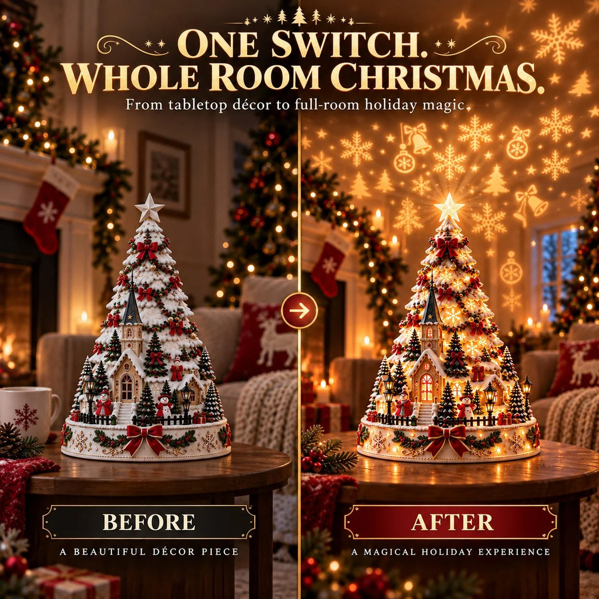 🎄Christmas Wonder Village – Illuminated Tabletop Decoration with Festive Projection