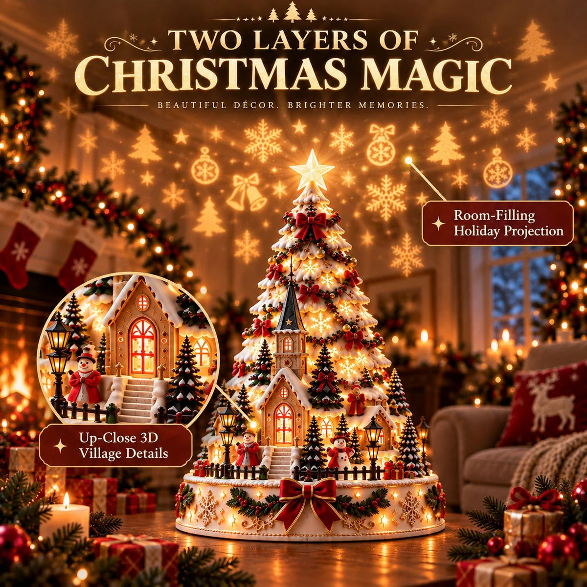 🎄Christmas Wonder Village – Illuminated Tabletop Decoration with Festive Projection