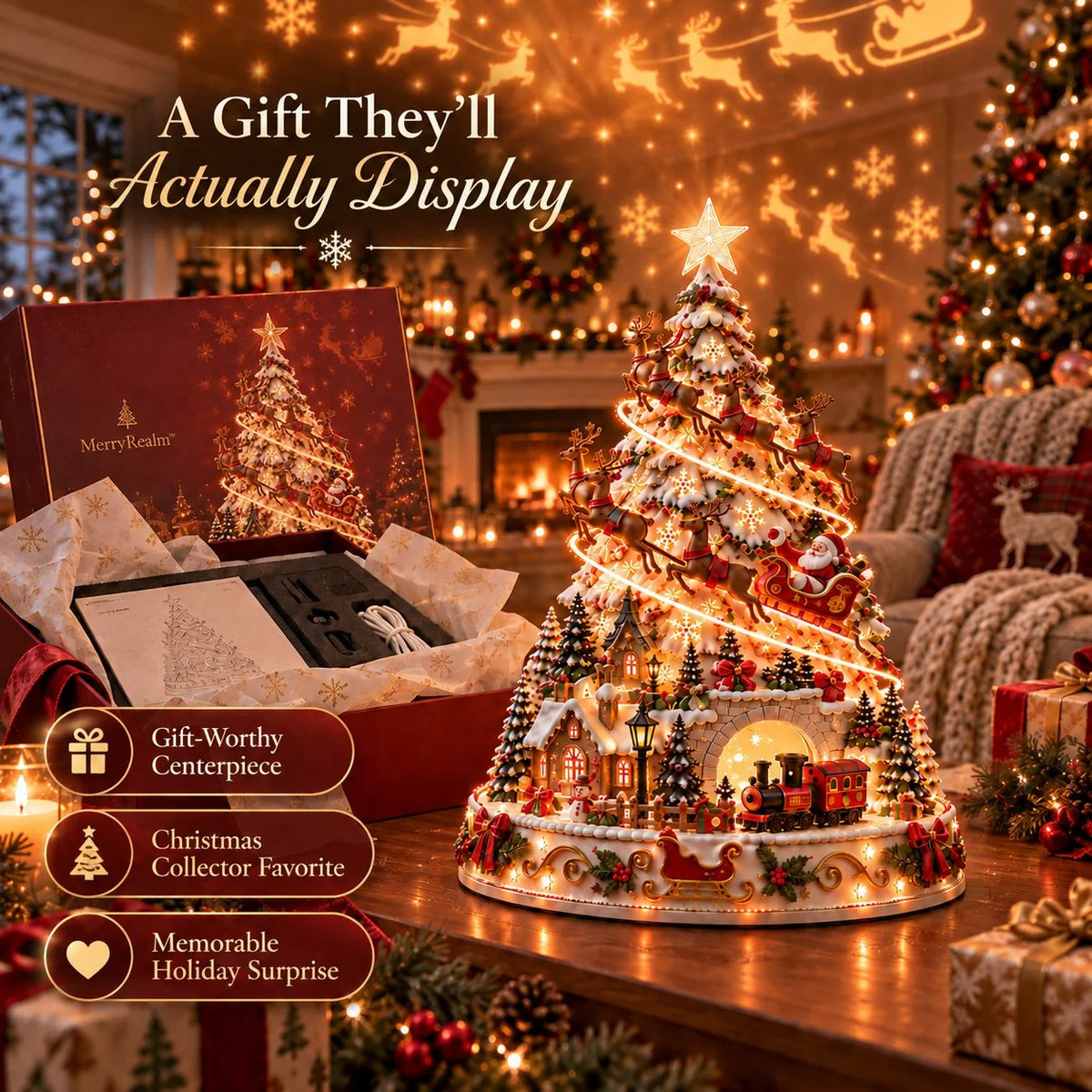 🎄Christmas Wonder Village – Illuminated Tabletop Decoration with Festive Projection