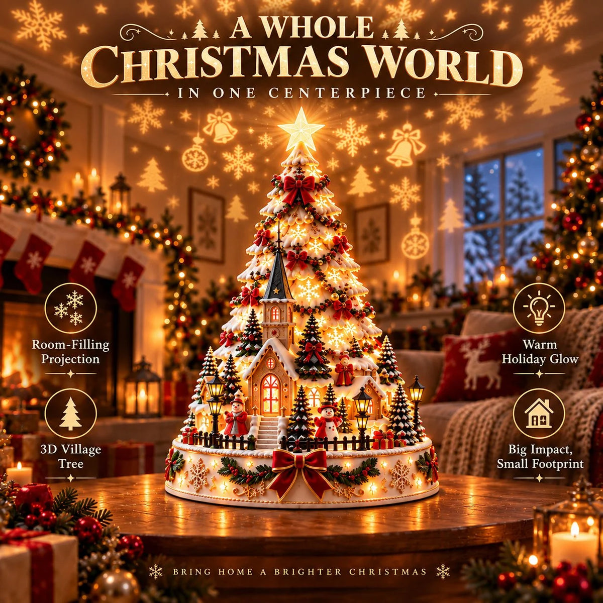 🎄Christmas Wonder Village – Illuminated Tabletop Decoration with Festive Projection