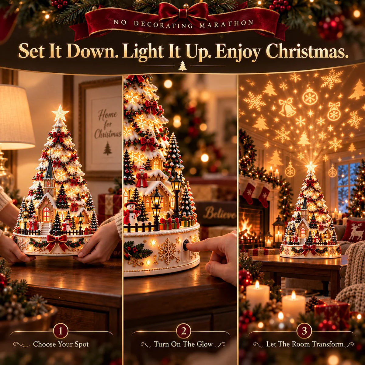 🎄Christmas Wonder Village – Illuminated Tabletop Decoration with Festive Projection