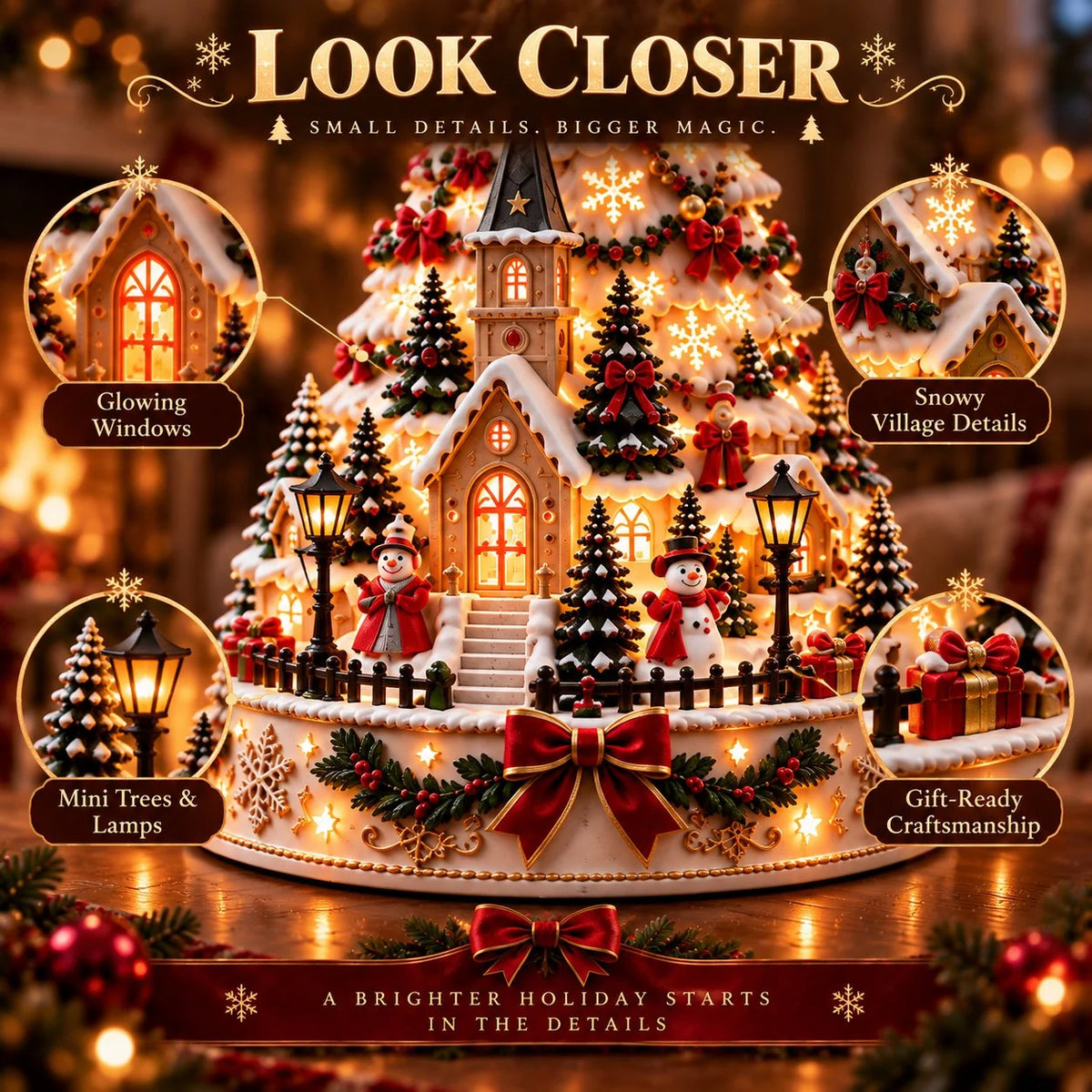 🎄Christmas Wonder Village – Illuminated Tabletop Decoration with Festive Projection