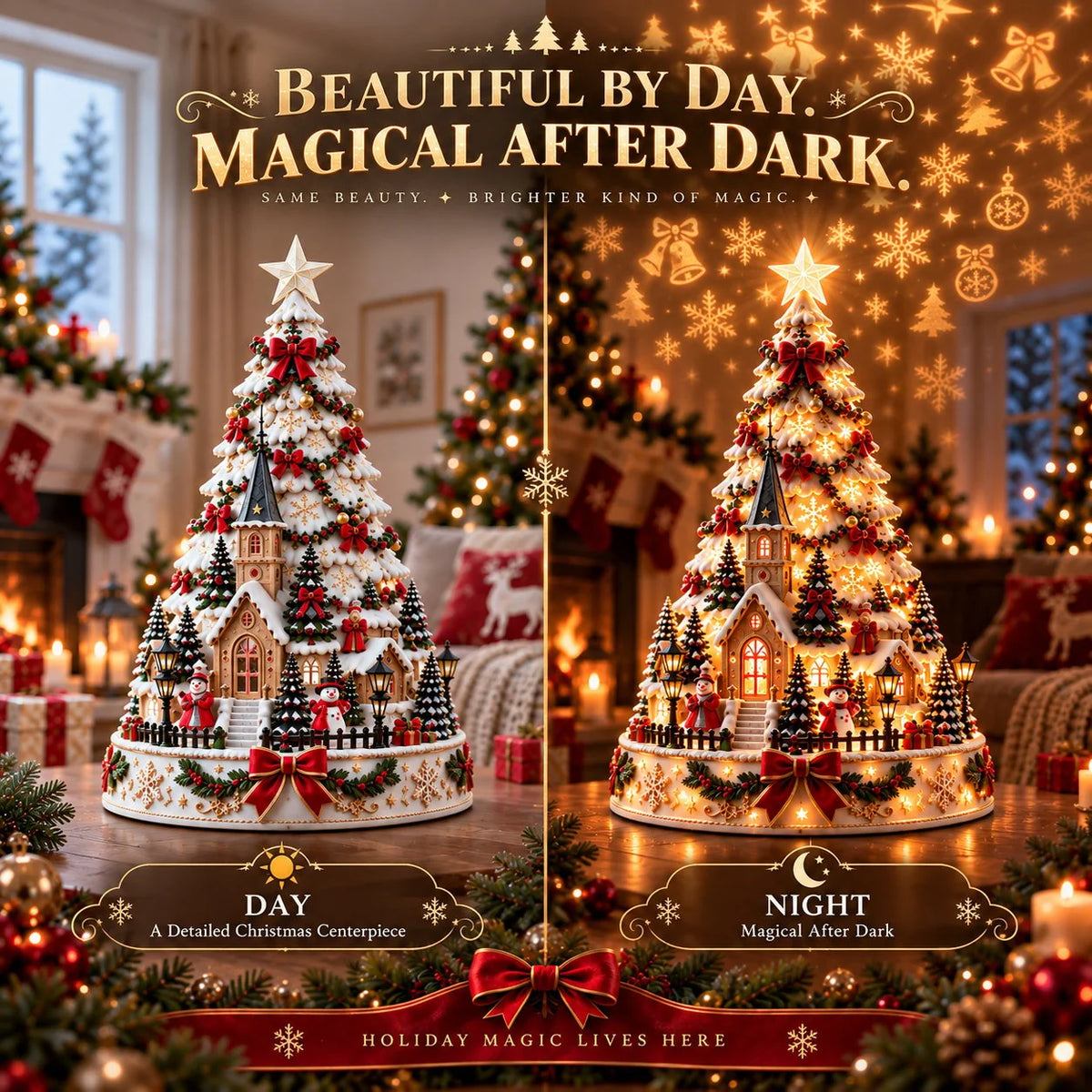 🎄Christmas Wonder Village – Illuminated Tabletop Decoration with Festive Projection