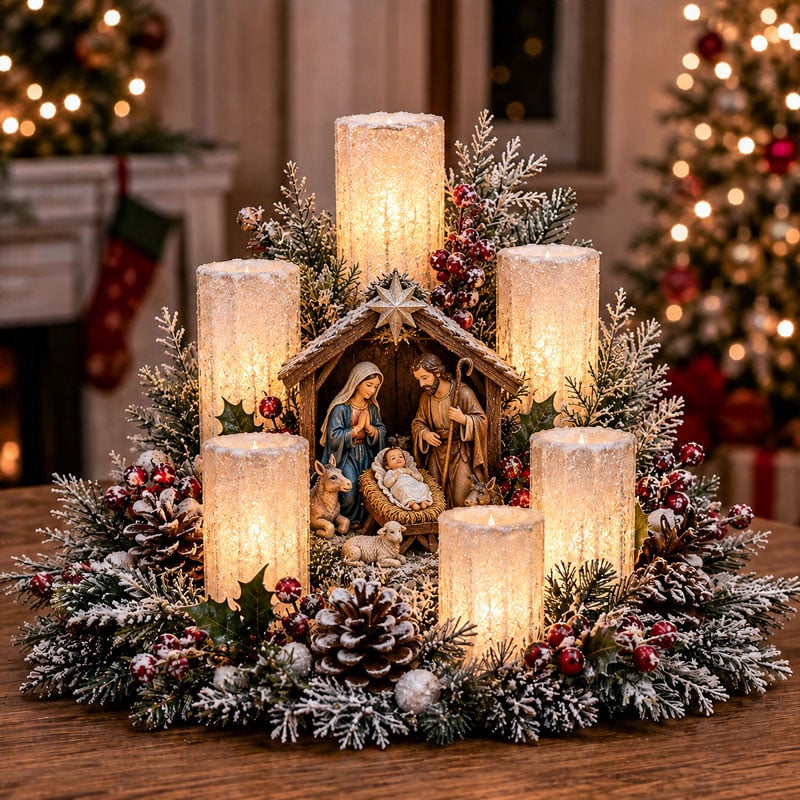 🌲Light-Up Christmas Table Centrepiece with Flameless Candles