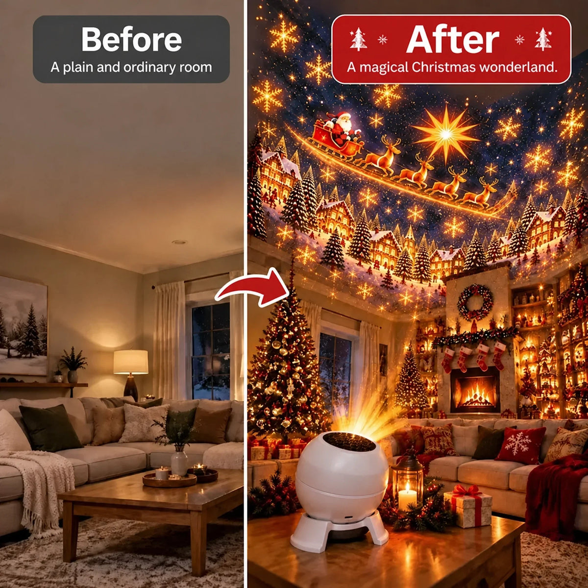 🔥LAST DAY 47% OFF -🎄 Christmas Projection Lamp – Fill Your Room with Festive Magic ✨