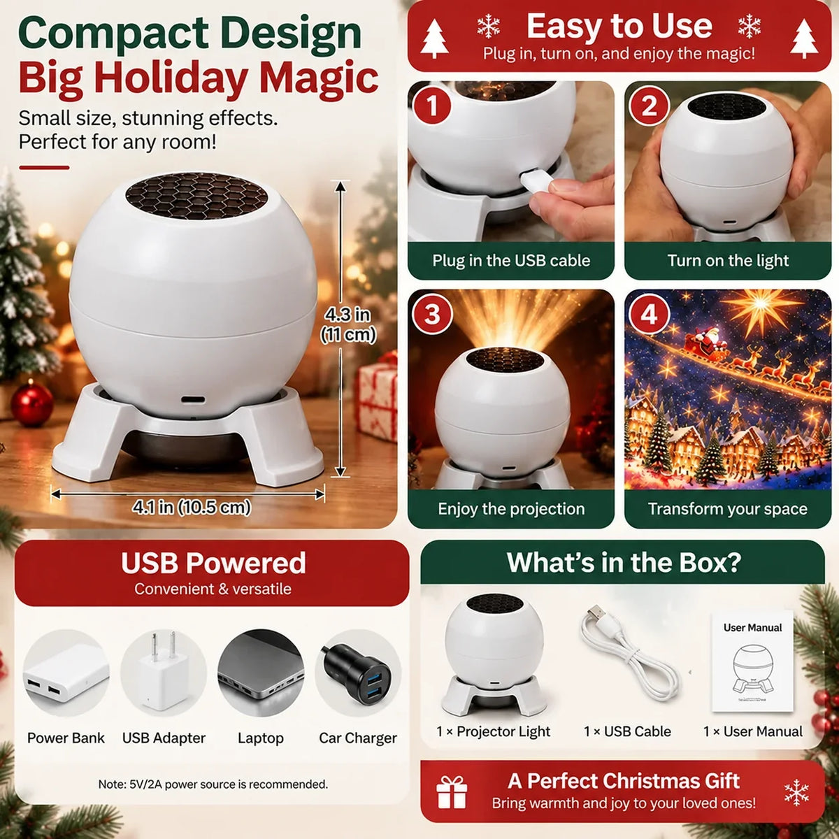 🔥LAST DAY 47% OFF -🎄 Christmas Projection Lamp – Fill Your Room with Festive Magic ✨