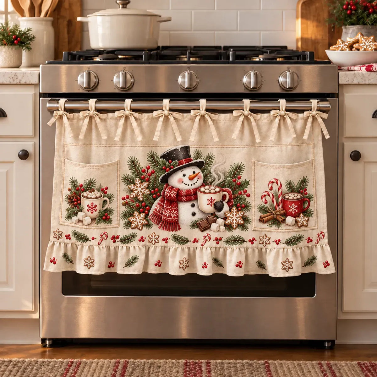 ⏳ Last Day 47% Off – 🎄 Christmas Kitchen Tie-on Skirt | Festive Holiday Designs With Pockets & Ruffled Trim ✨