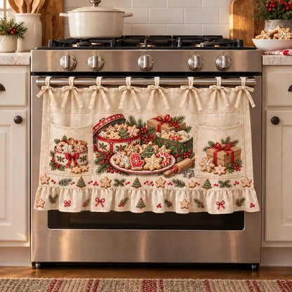 ⏳ Last Day 47% Off – 🎄 Christmas Kitchen Tie-on Skirt | Festive Holiday Designs With Pockets & Ruffled Trim ✨