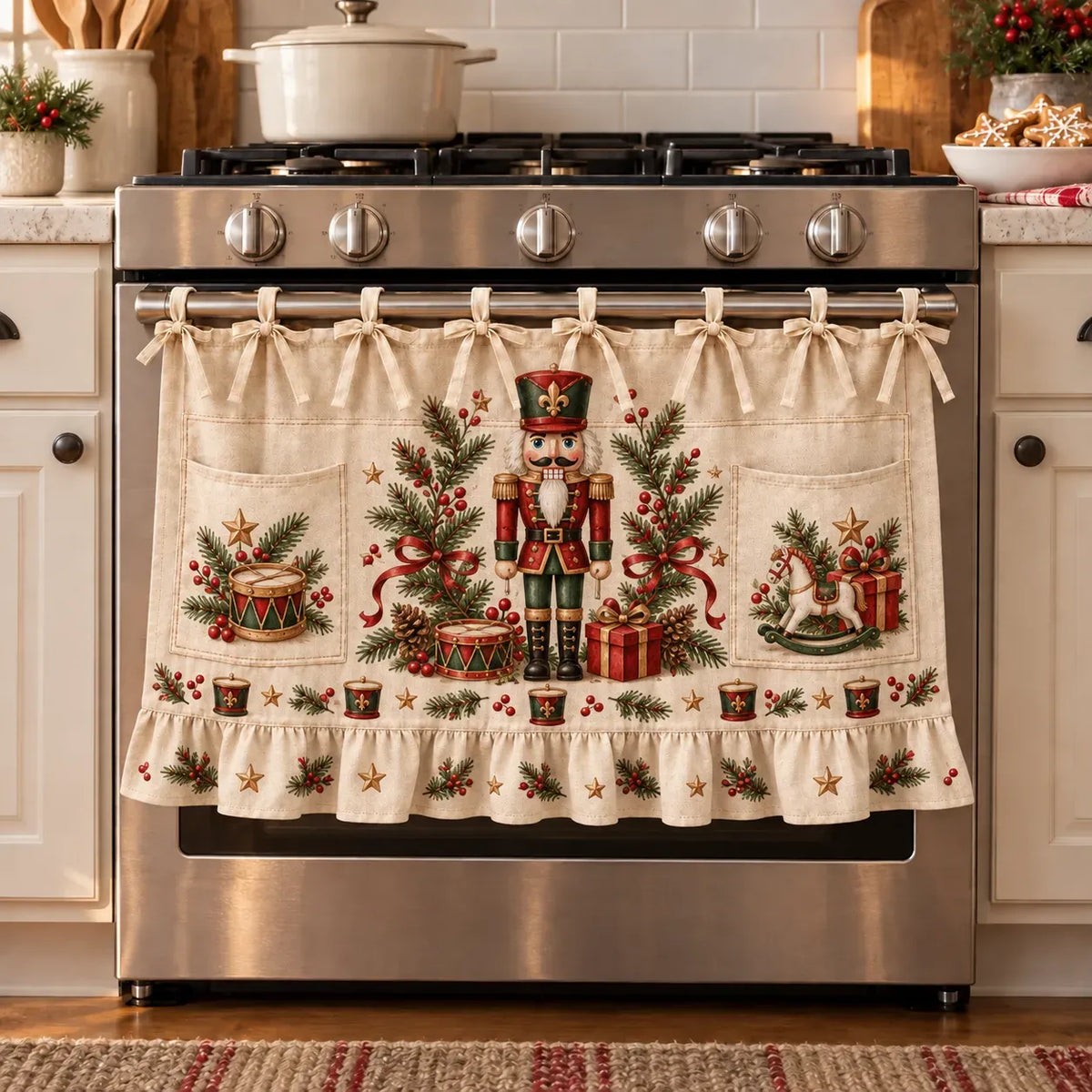 ⏳ Last Day 47% Off – 🎄 Christmas Kitchen Tie-on Skirt | Festive Holiday Designs With Pockets & Ruffled Trim ✨