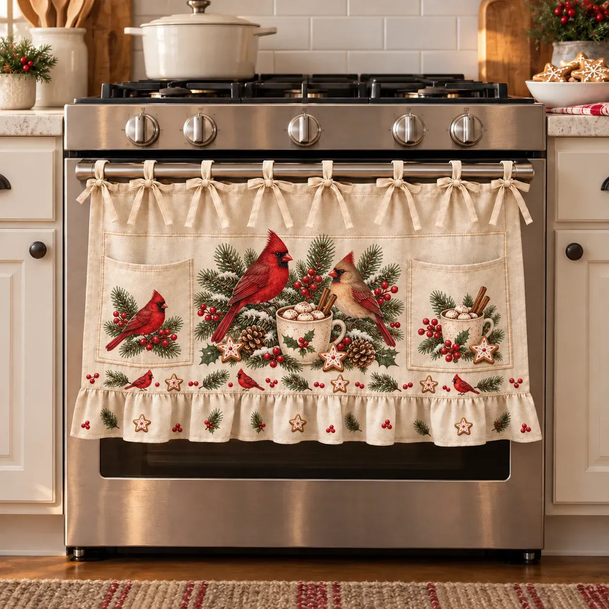 ⏳ Last Day 47% Off – 🎄 Christmas Kitchen Tie-on Skirt | Festive Holiday Designs With Pockets & Ruffled Trim ✨