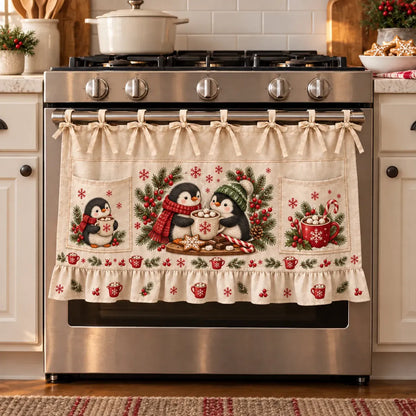 ⏳ Last Day 47% Off – 🎄 Christmas Kitchen Tie-on Skirt | Festive Holiday Designs With Pockets & Ruffled Trim ✨