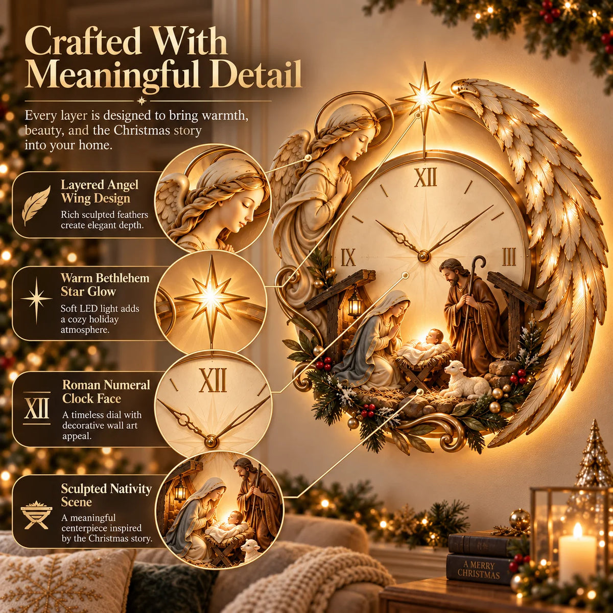 🎄⏰ LAST DAY 48% OFF ✨ Bethlehem Angel Nativity Glow Clock