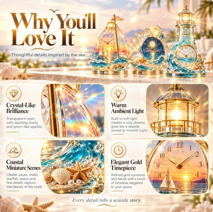🌊 Seaside Moments – Illuminated Coastal Table Clock ✨