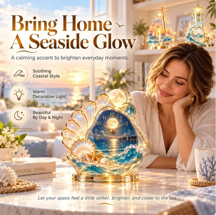 🌊 Seaside Moments – Illuminated Coastal Table Clock ✨