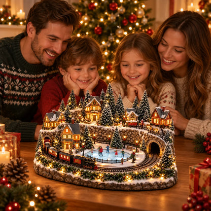 🔥 Last Day 47% Off 🔥Animated Christmas Train & Ice Rink Village with Lights and Music ✨