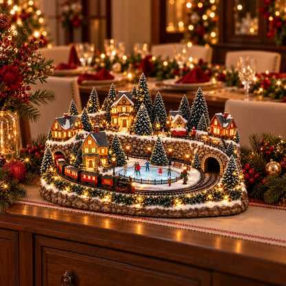 🔥 Last Day 47% Off 🔥Animated Christmas Train & Ice Rink Village with Lights and Music ✨