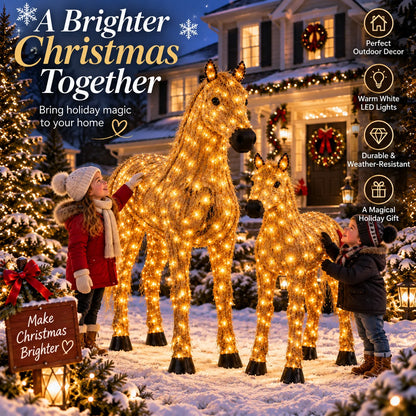 ✨🐎 Christmas Country Glow – Light-Up Horse & Foal Set with Warm White LEDs