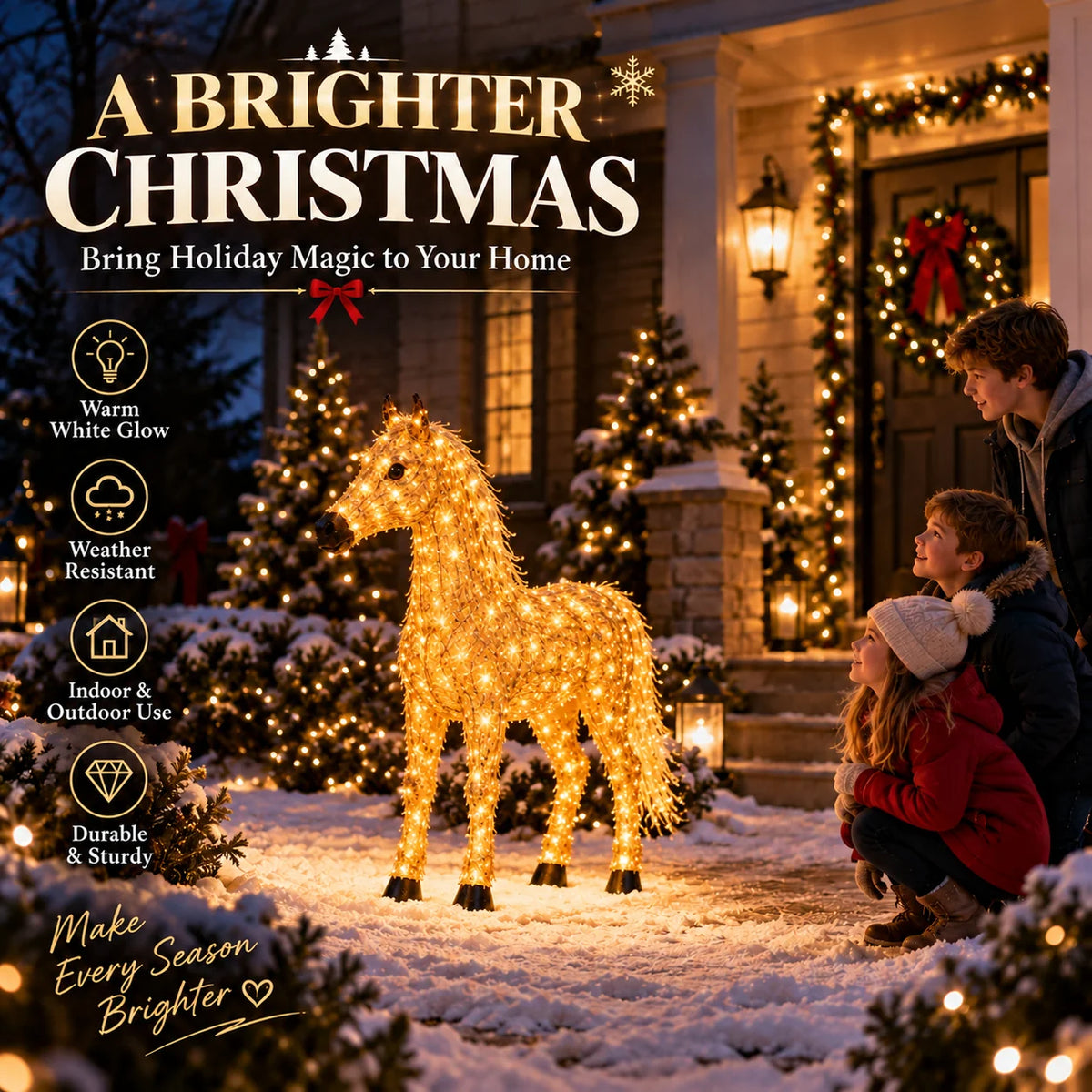 ✨🐎 Christmas Country Glow – Light-Up Horse & Foal Set with Warm White LEDs