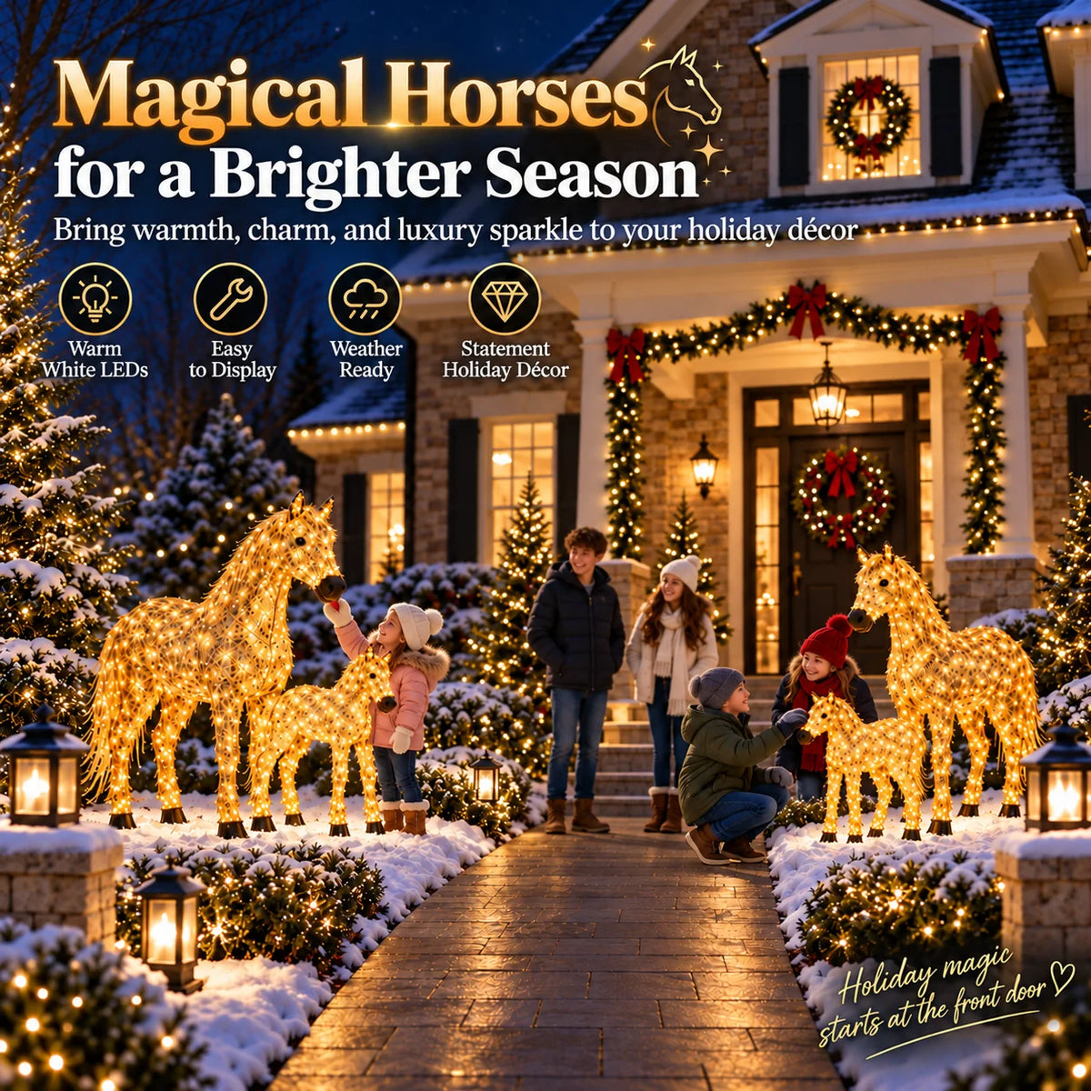 ✨🐎 Christmas Country Glow – Light-Up Horse & Foal Set with Warm White LEDs