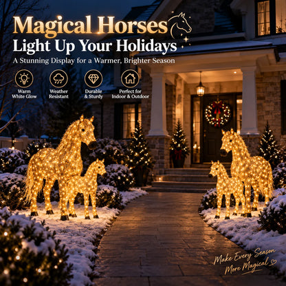 ✨🐎 Christmas Country Glow – Light-Up Horse & Foal Set with Warm White LEDs