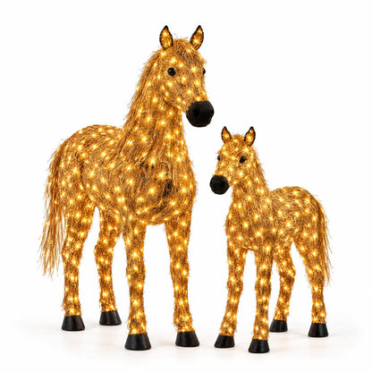 ✨🐎 Christmas Country Glow – Light-Up Horse & Foal Set with Warm White LEDs