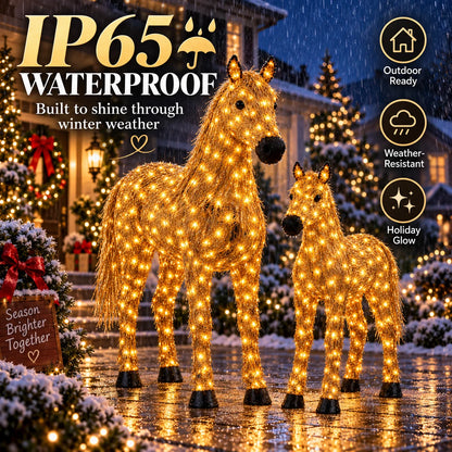 ✨🐎 Christmas Country Glow – Light-Up Horse & Foal Set with Warm White LEDs