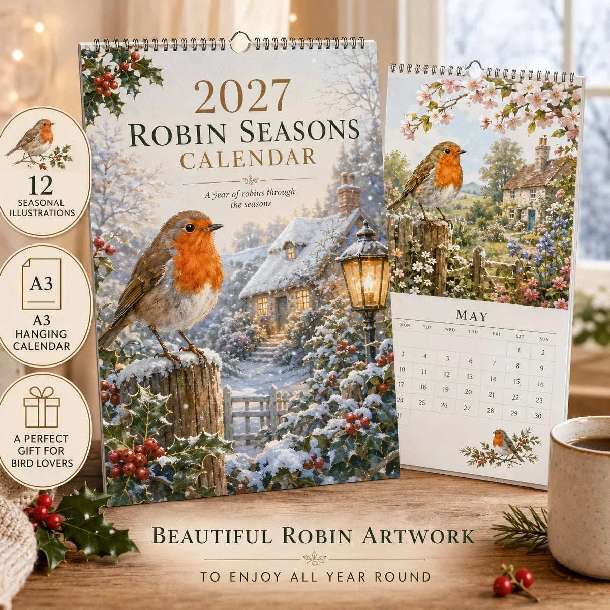 🐦A Robin’s Year – 2027 British Countryside Wall Calendar