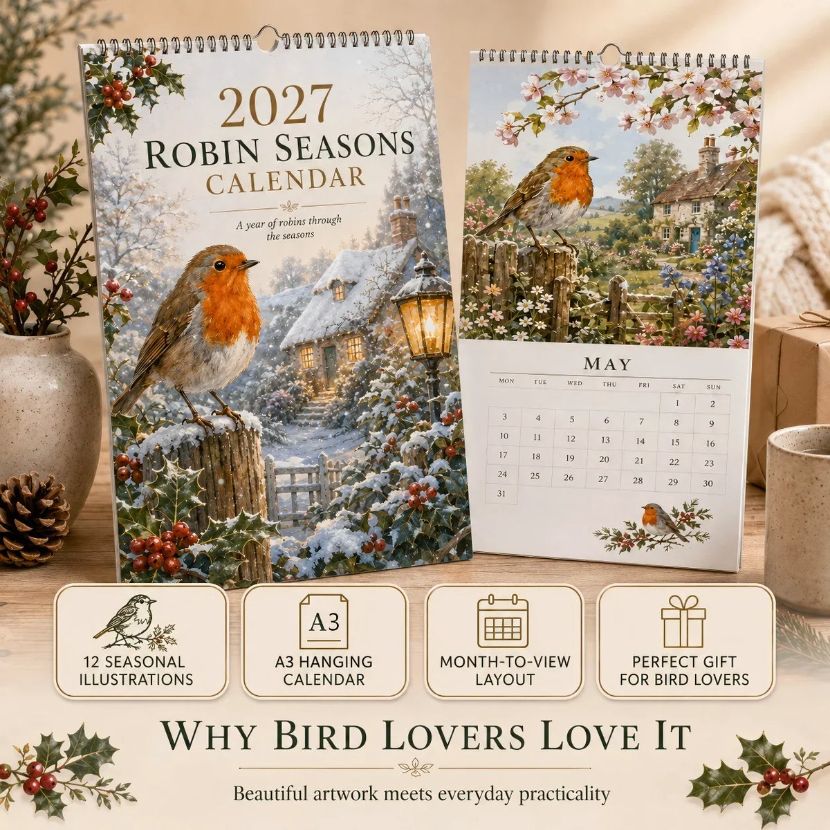 🐦A Robin’s Year – 2027 British Countryside Wall Calendar