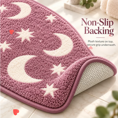🌙 Glow-in-the-Dark Moon & Star Bathroom Mat Set – 3-Piece Plush Set