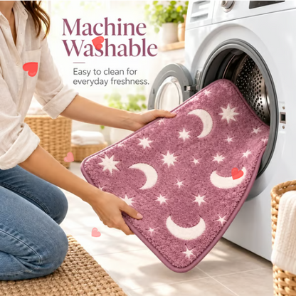 🌙 Glow-in-the-Dark Moon & Star Bathroom Mat Set – 3-Piece Plush Set