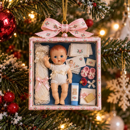 🎄🎁Vintage Baby Doll Gift Box Christmas Ornament – Nostalgic Keepsake