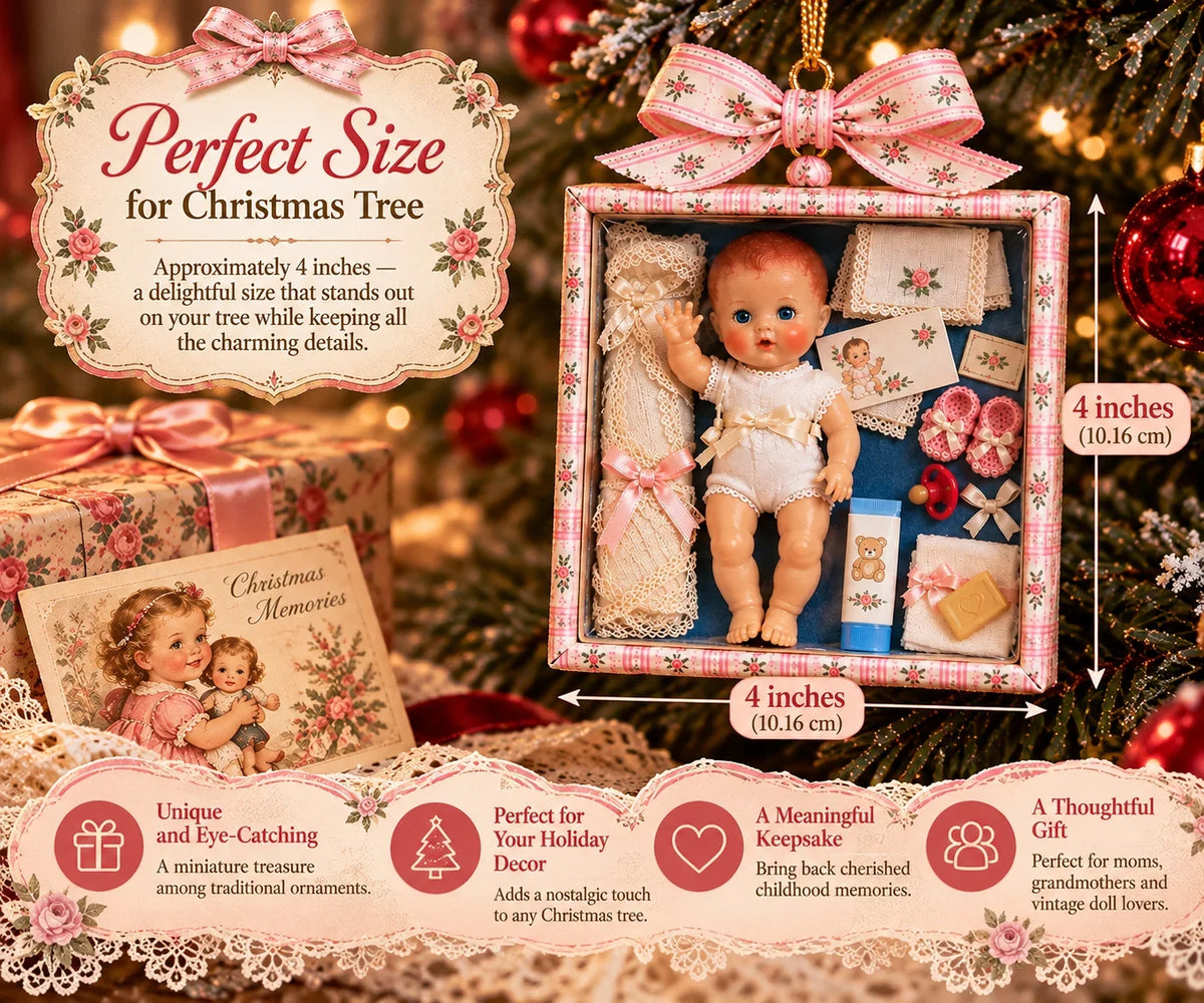 🎄🎁Vintage Baby Doll Gift Box Christmas Ornament – Nostalgic Keepsake