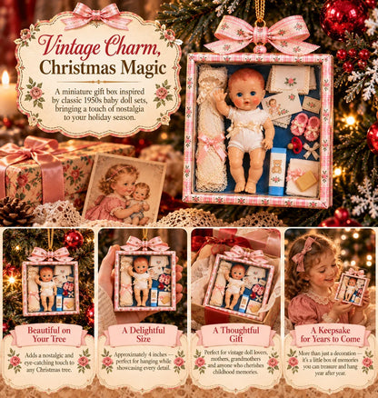 🎄🎁Vintage Baby Doll Gift Box Christmas Ornament – Nostalgic Keepsake