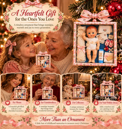 🎄🎁Vintage Baby Doll Gift Box Christmas Ornament – Nostalgic Keepsake