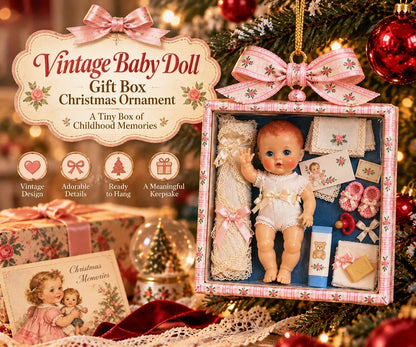 🎄🎁Vintage Baby Doll Gift Box Christmas Ornament – Nostalgic Keepsake