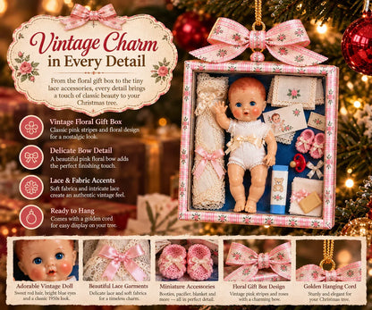 🎄🎁Vintage Baby Doll Gift Box Christmas Ornament – Nostalgic Keepsake
