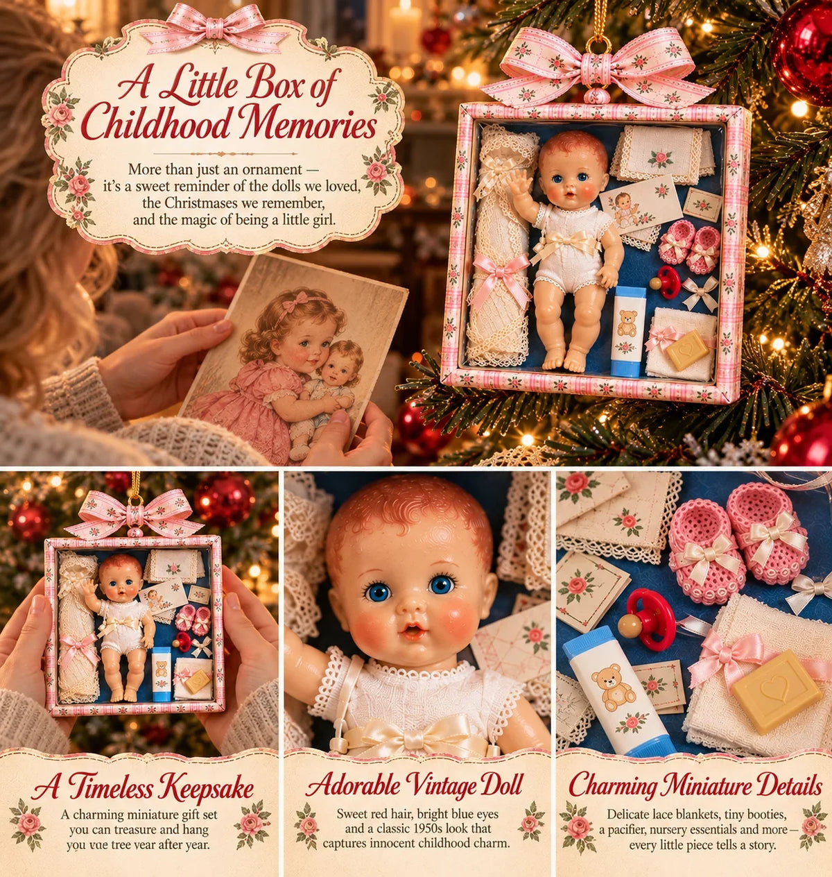 🎄🎁Vintage Baby Doll Gift Box Christmas Ornament – Nostalgic Keepsake