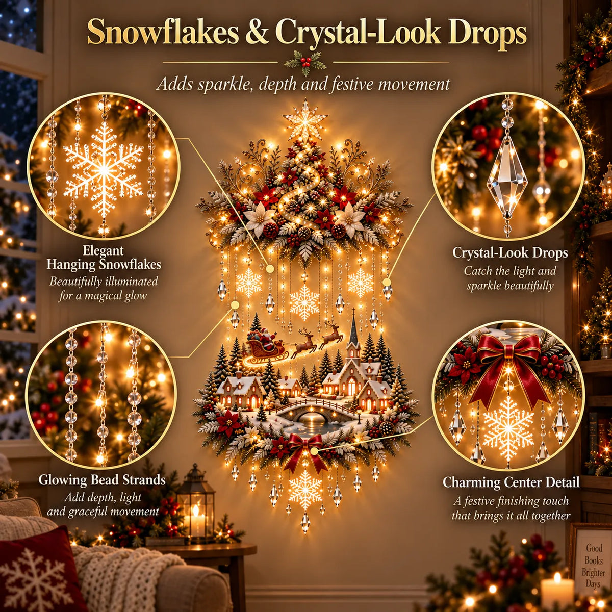 🎄🔥 Illuminated Christmas Tree & Village Wall Hanging | Cascading Warm Lights for Living Rooms, Entryways & Staircases ✨