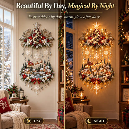 🎄🔥 Illuminated Christmas Tree & Village Wall Hanging | Cascading Warm Lights for Living Rooms, Entryways & Staircases ✨