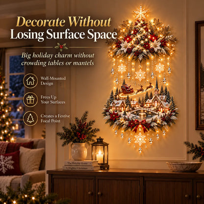 🎄🔥 Illuminated Christmas Tree & Village Wall Hanging | Cascading Warm Lights for Living Rooms, Entryways & Staircases ✨