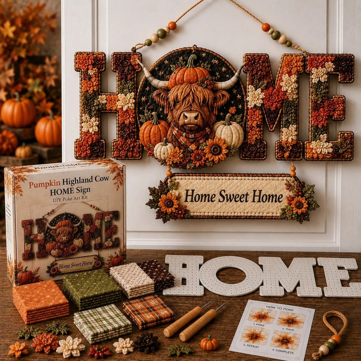 🧵49% OFF | DIY Fabric Poke Art HOME Sign Kit – No-Sew Seasonal Door & Wall Decor