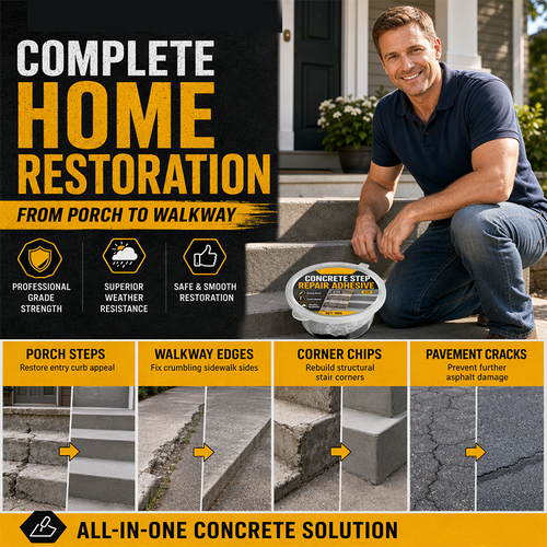🥳2026 HOT SALE🥳💞50K+ SOLD!🔧🏠 49% OFF! Concrete Step Repair Adhesive – Permanently bonds cracked stairs & walkways. Weatherproof – resists heat, ice & rain. Walk safely again! 🛡️✨